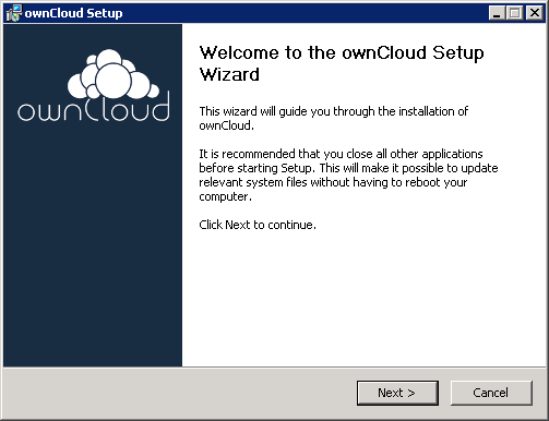 Startat installationen av ownCloud klienten i windows.