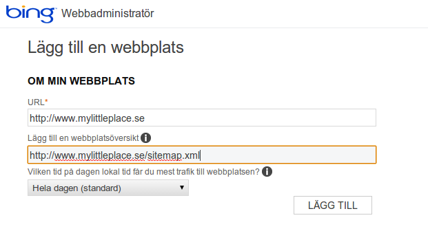 Ange adress till hemsidan