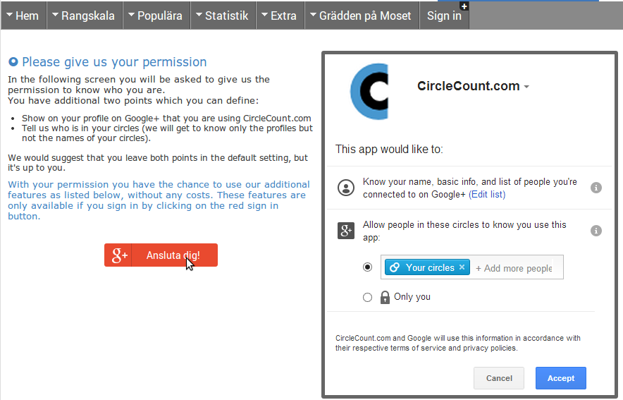 Knappen anslut dig på Circlecount