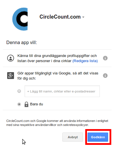 Godkänn rättigheter Circlecount
