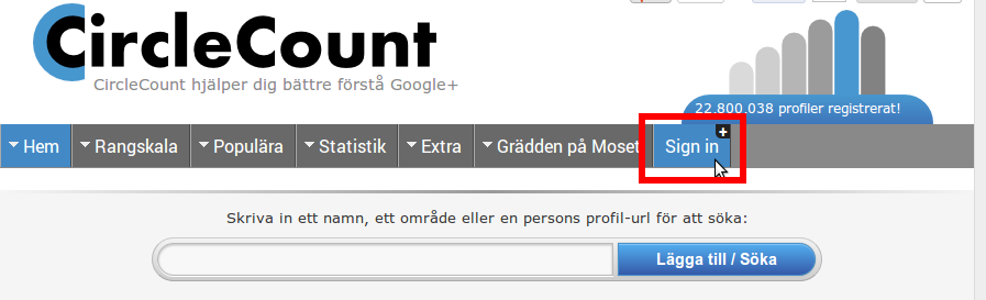 Sign in knappen på Circlecount