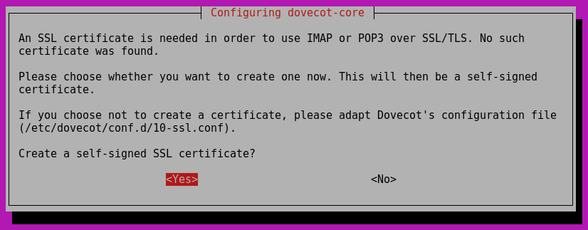 Ska vi använda självsignerat certifikat i dovecot