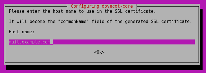 Värdnamnet för certifikatet i dovecot