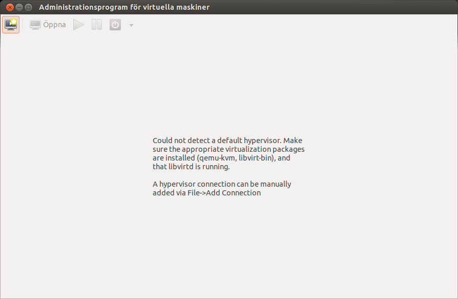 Första starten av virt-manager