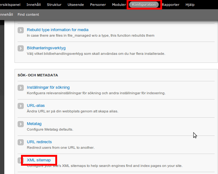 Konfiguration XML sitemap