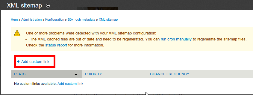 Lägg till egna länkar i sitemap