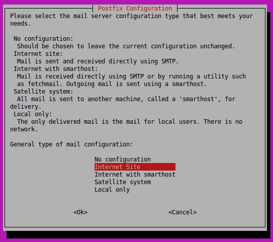 Konfigurera Postfix som internet värd