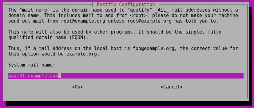 Ange mail domänen till Postfix