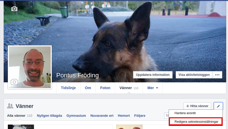 Klcka på pennan och redigera sekretessinställingar.