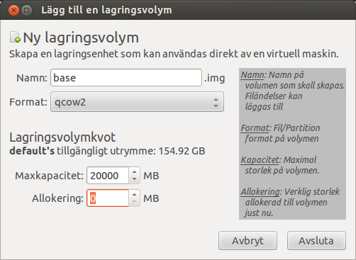 Skapa en ny qcow2 image av valfri storlek