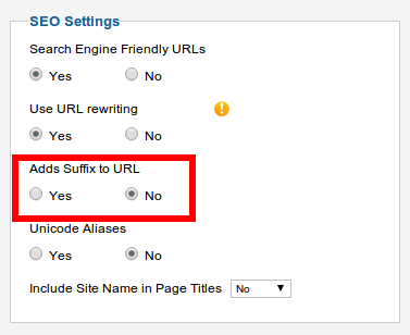 Ändra om html suffixet ska vara med eller inte