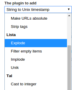 Välj explode som plugin i listan