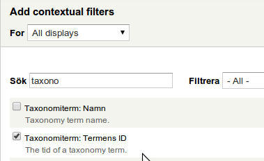 Välj att använda taxonomi termens id